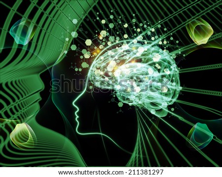 Human Mind series. Backdrop of brain, human outlines and fractal elements on the subject of technology, science, education and human mind