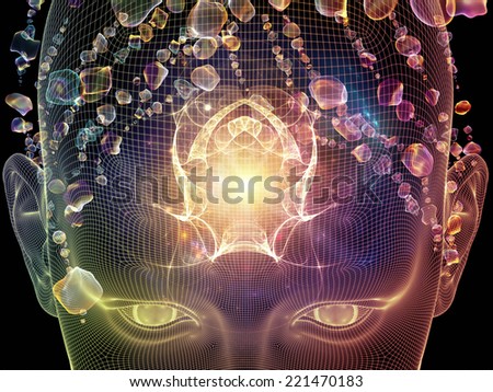 Frame of Mind series. Backdrop of human face wire-frame and fractal elements on the subject of mind, reason, thought, mental powers and mystic consciousness