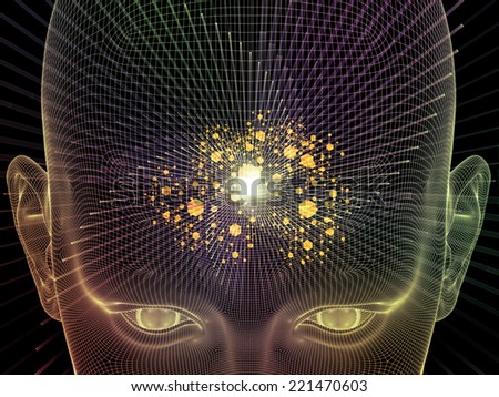 Frame of Mind series. Composition of human face wire-frame fractal and design elements suitable as a backdrop for the projects on mind, reason, thought, mental powers and mystic consciousness
