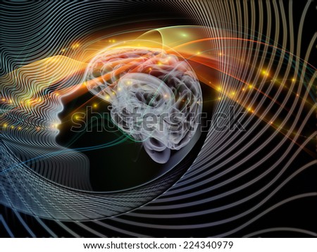 Human Mind series. Backdrop composed of brain, human outlines and fractal elements and suitable for use in the projects on technology, science, education and human mind