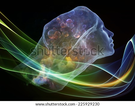 Next Generation AI series. Backdrop of fusion of human head and fractal shape on the subject of mind, consciousness and spirituality