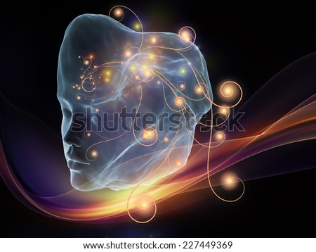 Next Generation AI series. Creative arrangement of fusion of human head and fractal shape as a concept metaphor on subject of mind, consciousness and spirituality