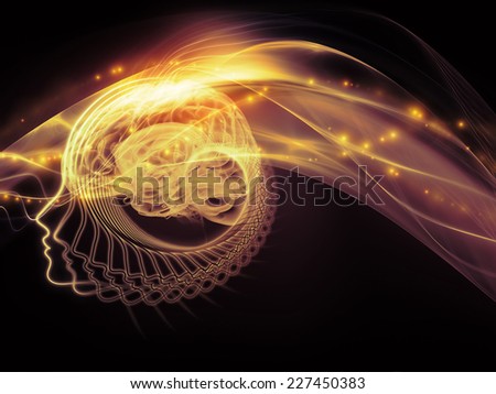 Human Mind series. Artistic background made of brain, human outlines and fractal elements for use with projects on technology, science, education and human mind