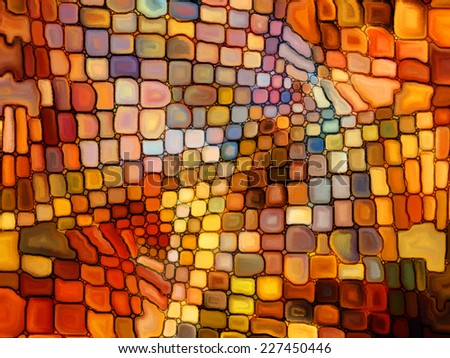 Stained Glass Pattern series. Abstract arrangement of virtual stained glass fragments suitable as background for projects on art, craft and design