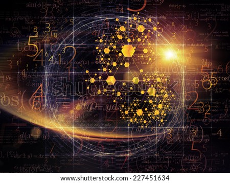 Particle Geometry series. Composition of Human profile, math and design elements suitable as a backdrop for the projects on science, technology and education