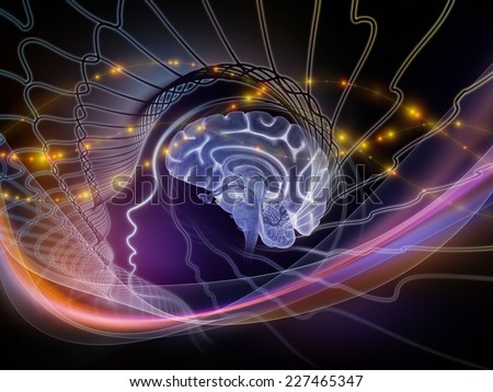 Human Mind series. Design composed of brain, human outlines and fractal elements as a metaphor on the subject of technology, science, education and human mind