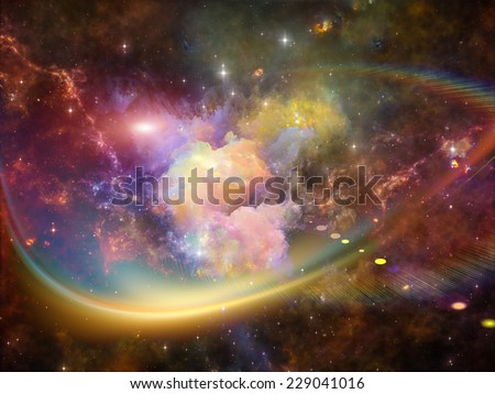 Colors in Space series. Interplay of colorful clouds and space elements on the subject of art, creativity, imagination, science and design