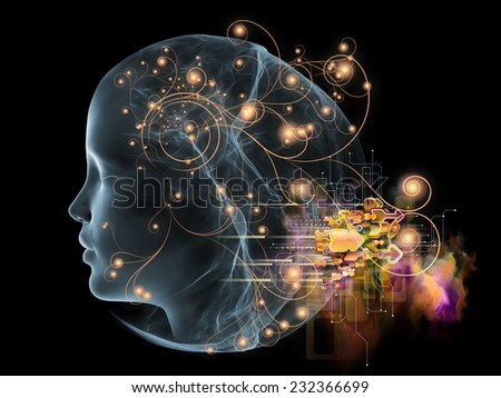 Next Generation AI series. Interplay of fusion of human head and fractal shape on the subject of mind, consciousness and spirituality