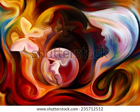 Colors of the Mind series. Backdrop of elements of human face, and colorful abstract shapes on the subject of mind, reason, thought, emotion and spirituality