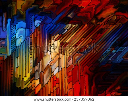 Stained Glass Pattern series. Abstract arrangement of virtual stained glass fragments suitable as background for projects on art, craft and design