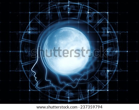 Inner Moon series. Interplay of moon, human profile and astrological symbols on the subject of spirit world, dreams, imagination, astrology and the mind
