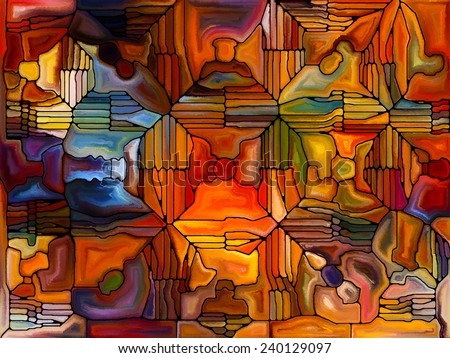 Stained Glass Pattern series. Design composed of virtual stained glass fragments as a metaphor on the subject of art, craft and design