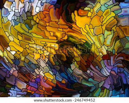 Stained Glass Pattern series. Abstract composition of virtual stained glass fragments suitable as element in projects related to art, craft and design