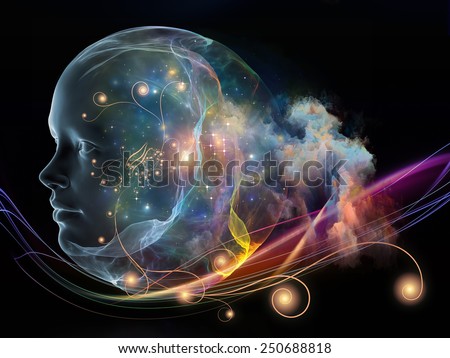 Next Generation AI series. Abstract arrangement of fusion of human head and fractal shape suitable as background for projects on mind, consciousness and spirituality