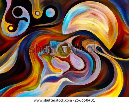 Colors of the Mind series. Artistic background made of elements of human face, and colorful abstract shapes for use with projects on mind, reason, thought, emotion and spirituality