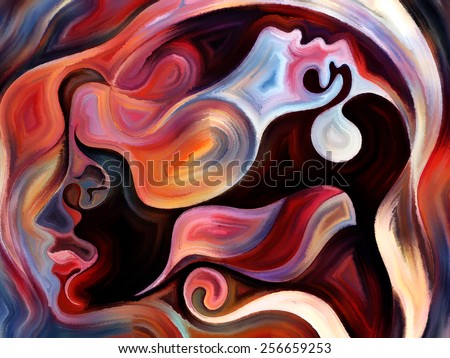 Colors of the Mind series. Backdrop design of elements of human face, and colorful abstract shapes to provide supporting composition for works on mind, reason, thought, emotion and spirituality