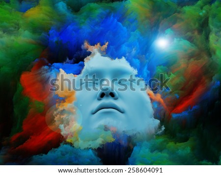 Lucid Dreaming series. Interplay of human face and colorful fractal clouds on the subject of dreams, mind, spirituality, imagination and inner world