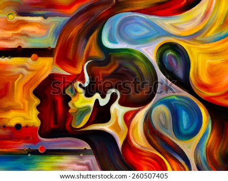 Colors of the Mind series. Composition of elements of human face, and colorful abstract shapes with metaphorical relationship to mind, reason, thought, emotion and spirituality