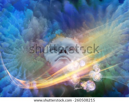 Lucid Dreaming series. Artistic background made of human face and colorful fractal clouds for use with projects on dreams, mind, spirituality, imagination and inner world