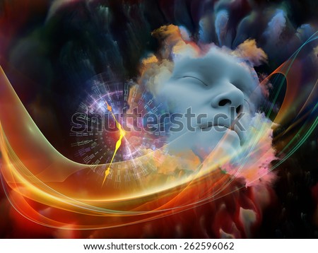 Brainwaves series. Abstract design made of human face and colorful fractal clouds on the subject of dreams, mind, spirituality, imagination and inner world