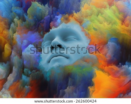 Lucid Dreaming series. Arrangement of human face and colorful fractal clouds on the subject of dreams, mind, spirituality, imagination and inner world