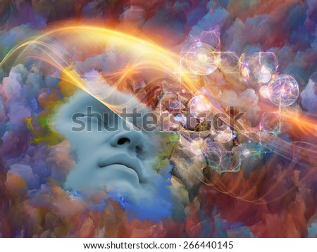 Lucid Dreaming series. Composition of human face and colorful fractal clouds with metaphorical relationship to dreams, mind, spirituality, imagination and inner world