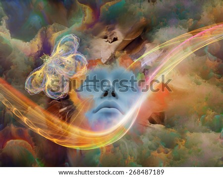 Dream Wave series. Composition of human face and colorful fractal clouds suitable as a backdrop for the projects on dreams, mind, spirituality, imagination and inner world