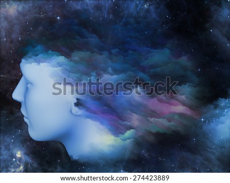 Universal Mind series. Backdrop composed of human head and fractal clouds suitable for use in the projects on mind, dreams, thinking, consciousness and imagination