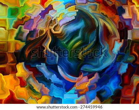 Colors of the Mind series. Composition of elements of human face, and colorful abstract shapes on the subject of mind, reason, thought, emotion and spirituality