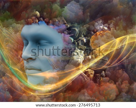 Lucid Dreaming series. Interplay of human face and colorful fractal clouds on the subject of dreams, mind, spirituality, imagination and inner world