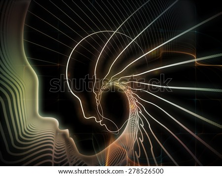 Geometry of Soul series. Interplay of profile lines of human head on the subject of education, science, technology and graphic design