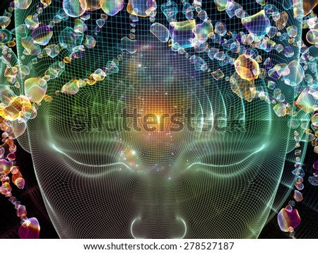 Frame of Mind series. Visually attractive backdrop made of human face wire-frame and fractal elements suitable as element for layouts on mind, reason, thought, mental powers and mystic consciousness