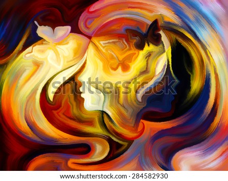 Colors of the Mind series. Background design of elements of human face, and colorful abstract shapes on the subject of mind, reason, thought, emotion and spirituality