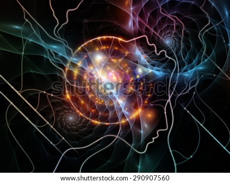 Connected Minds series. Artistic background made of human profiles, wires, shapes and abstract elements for use with projects on mind, artificial intelligence, technology, science and design