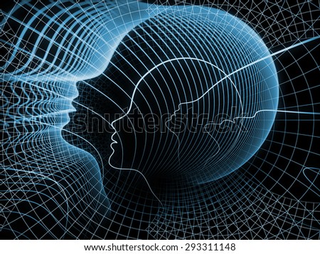 Geometry of Soul series. Arrangement of profile lines of human head on the subject of education, science, technology and graphic design