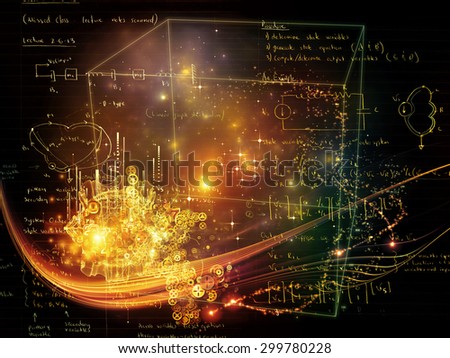 Coordinates of Science series. Composition of notes, light waves and numbers on the subject of science, education and technology