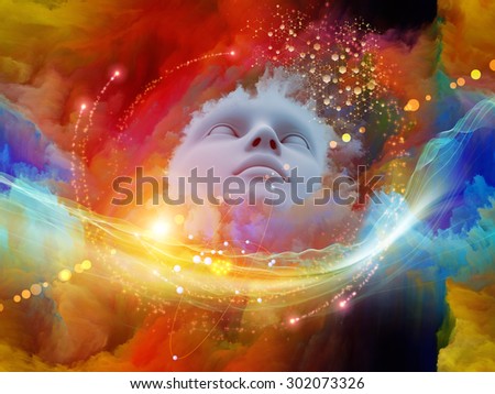 Lucid Dreaming series. Abstract design made of human face and colorful fractal clouds on the subject of dreams, mind, spirituality, imagination and inner world