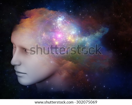 Colorful Mind series. Background design of human head and fractal colors on the subject of mind, dreams, thinking, consciousness and imagination