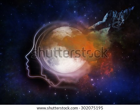 Inner Moon series. Composition of moon, human profile and design elements suitable as a backdrop for the projects on spirit world, dreams, imagination, astrology and the mind