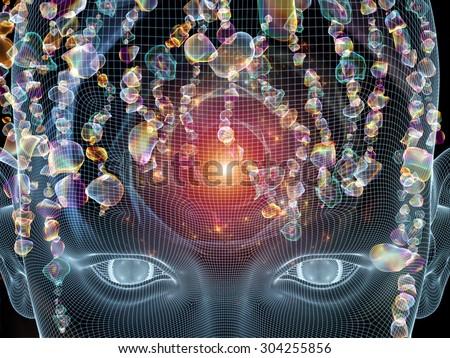 Frame of Mind series. Abstract composition of human face wire-frame and fractal elements suitable as element in projects related to mind, reason, thought, mental powers and mystic consciousness