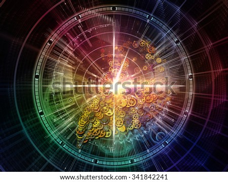 Fractal Time series. Creative arrangement of clock and fractal elements as a concept metaphor on subject of time, science and moder technology