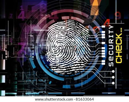 Interplay of fingerprint, digital circuitry and technological background on the subject of security, hacking, Internet accounts and privacy