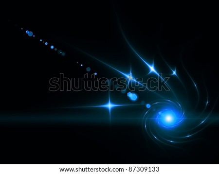 Interplay of blue fractal lights against plain black background