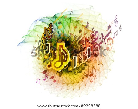 Interplay of music symbols and abstract elements on the subject of music, sound, song and dance.