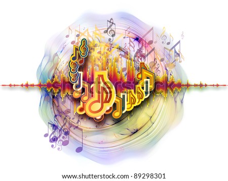 Interplay of music symbols and abstract elements on the subject of music, sound, song and dance.