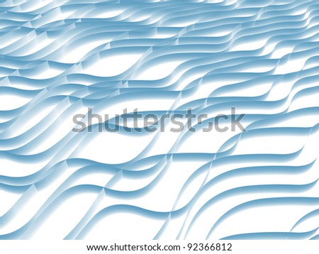 Arrangement of three dimensional wavy lines rendered against plain background