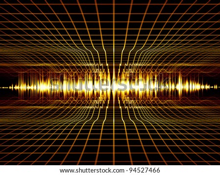 Interplay of perspective lines and sound wave on the subject of music, audio and sound technology
