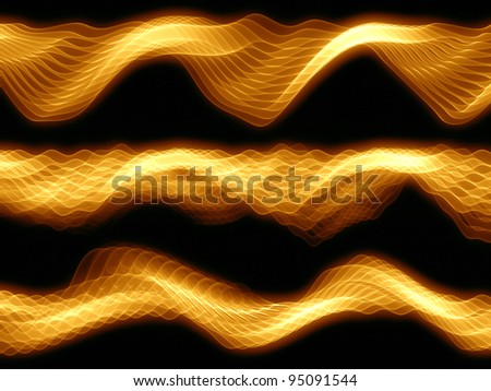 Abstract sine waves rendered in gold against black background