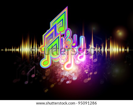 Background of colorful f waves and notes suitable as backdrop for music, audio and sound technology projects