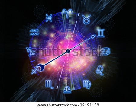 Abstract design made of Zodiac symbols, gears, lights and abstract design elements on the subject of astrology, child birth, fate, destiny, future, prophecy, horoscope and occult beliefs